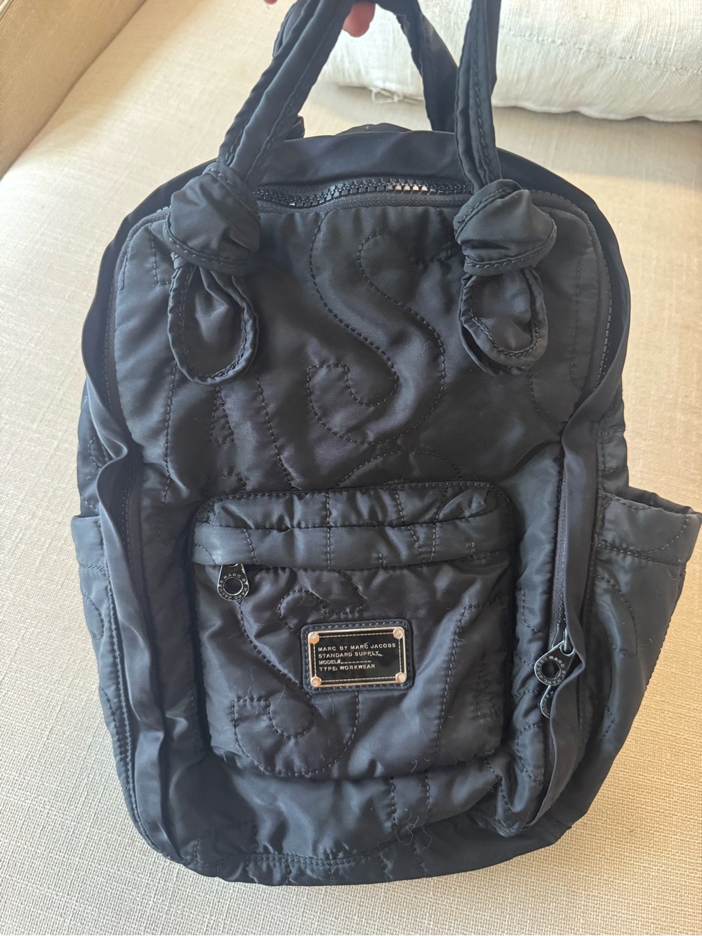 Marc By Marc Jacobs Black Quilted Nylon Backpack with Front Pocket